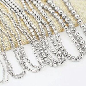 Silver Plated Hematite Natural Stone Round Beads .   15" Strand